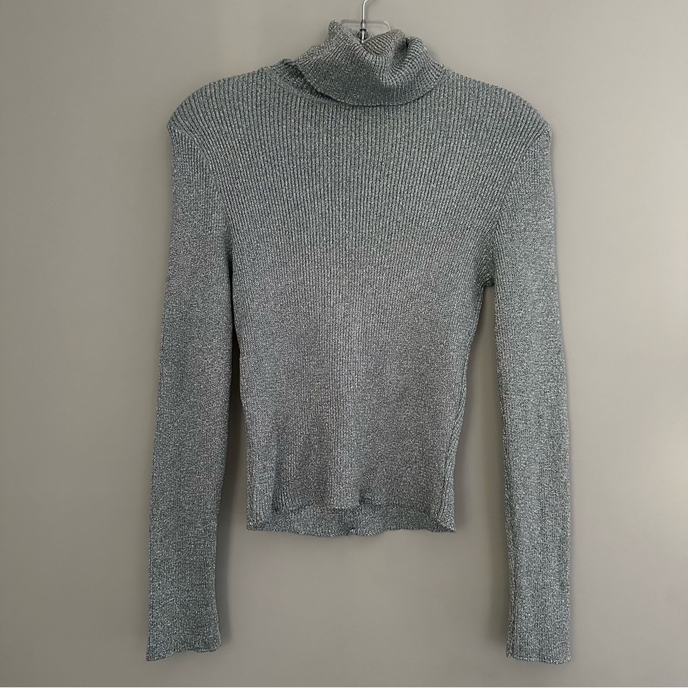 Vintage 70’s Renee Tener The Outlanders Silver Metallic Long Sleeve Turtle Neck